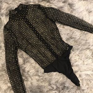 PrettyLittleThing gold and black mesh bodysuit